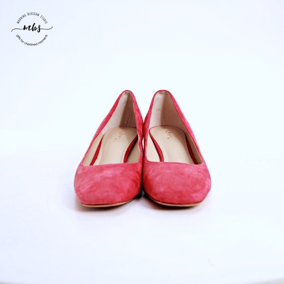 J. McLaughlin Suede Square Toe  Block Heel Pumps Red Women 7.5 - Picture 3 of 14